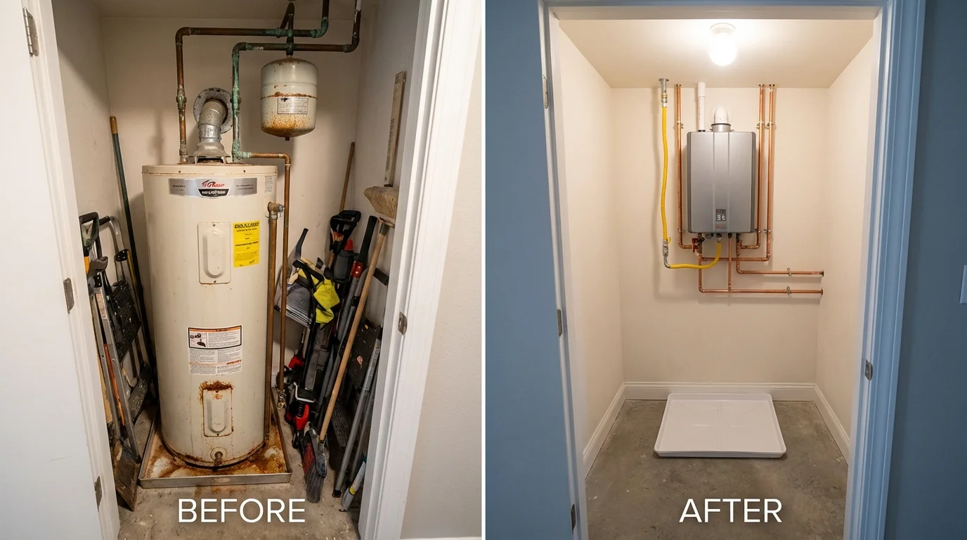 Tank water heater versus wall-mounted tankless unit comparison for Friendship, WI homeowners
