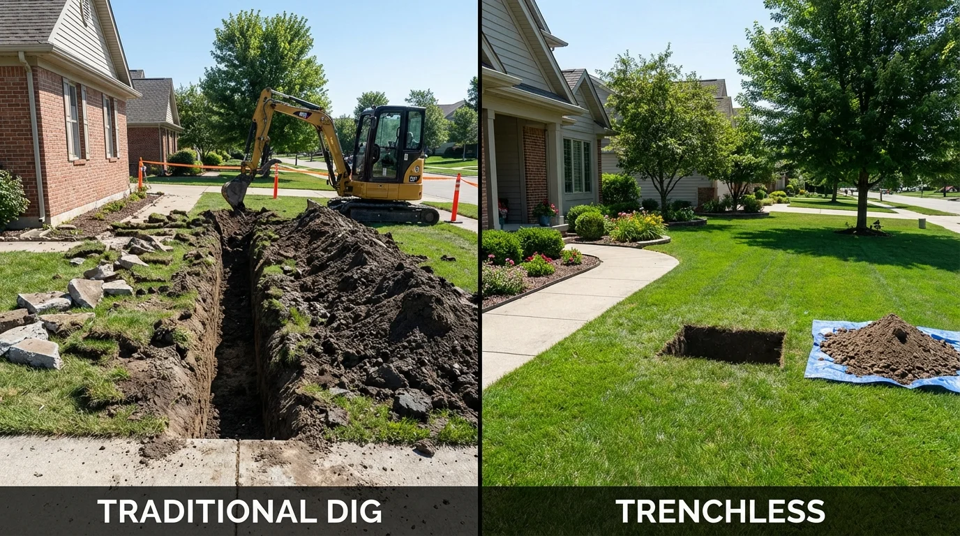 Trenchless sewer repair with minimal yard damage versus traditional excavation in Friendship, WI